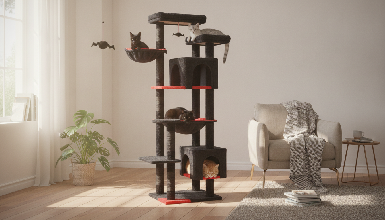 Tall Cat Tree for Large Indoor Cats: Hammock + Condo