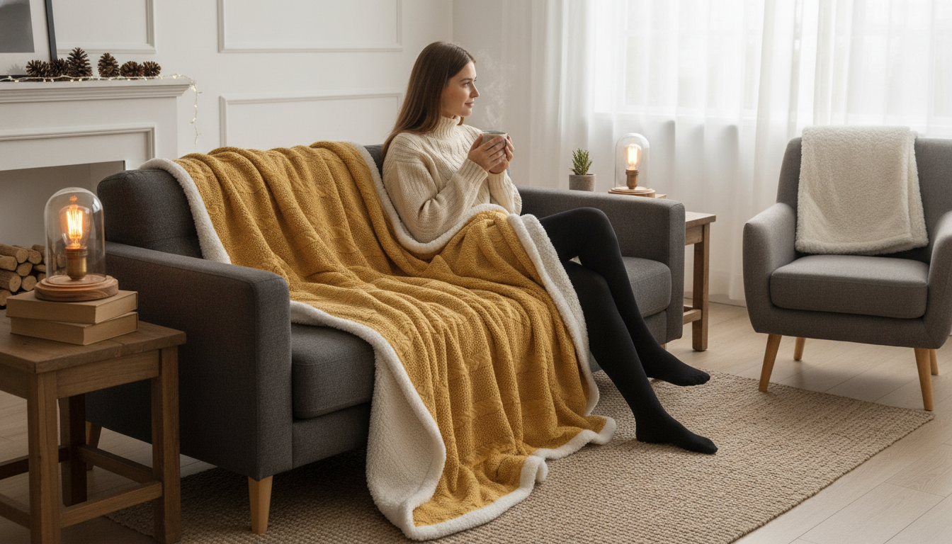 Winter-Ready Sherpa Knit Throw for Bed or Sofa
